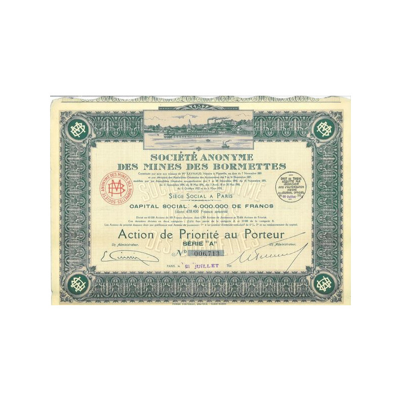 Société Anonyme des Mines des Bormettes (Act Priorité)