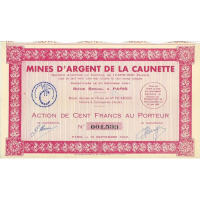 Mines d'Argent de la Caunette (Act 100 F)(1943)