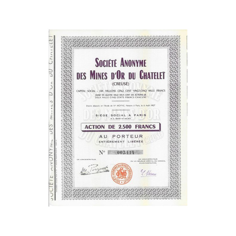 S.A. des Mines d'Or du Chatelet (Creuse)