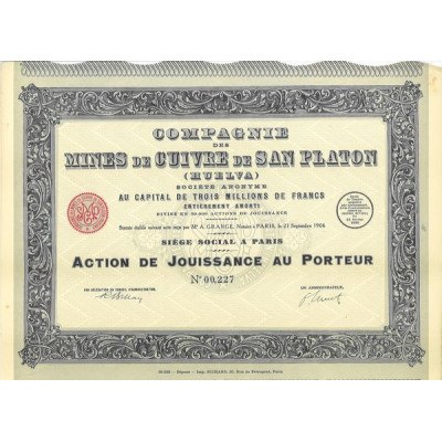 Cie des Mines de Cuivre de San Platon (Huelva)