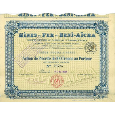 Mines de Fer de Beni-Aïcha (Act P 100 F) (1922)