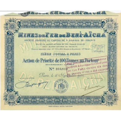 Mines de Fer de Beni-Aïcha (Act P 100 F) (1925)