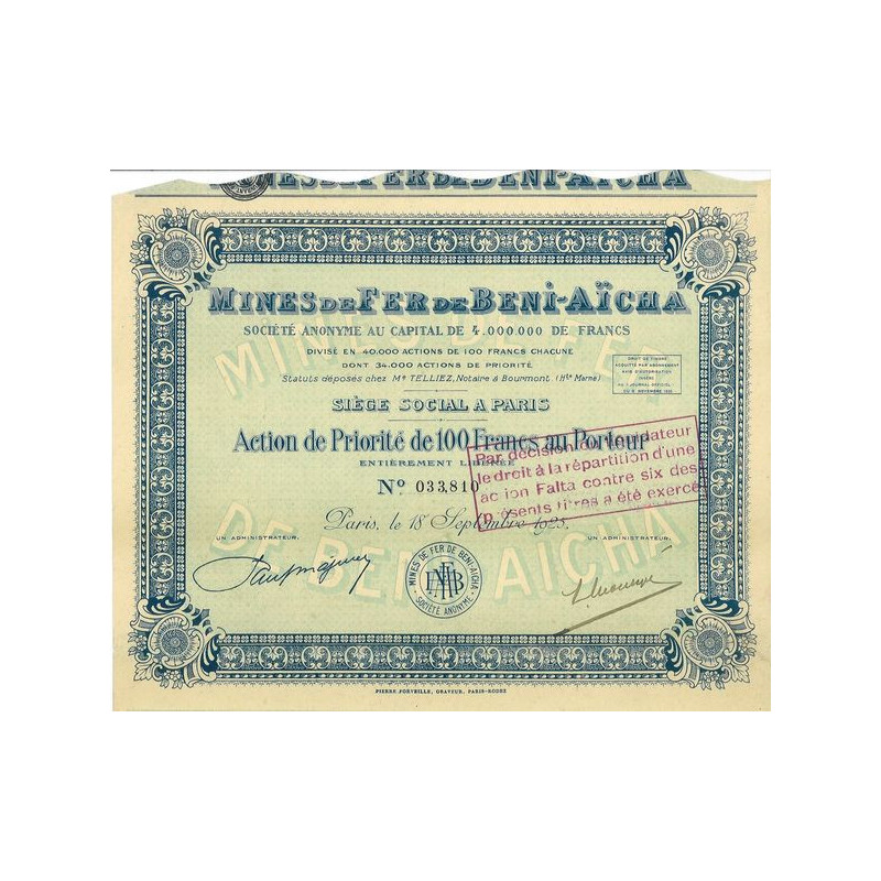 Mines de Fer de Beni-Aïcha (Act P 100 F) (1925)