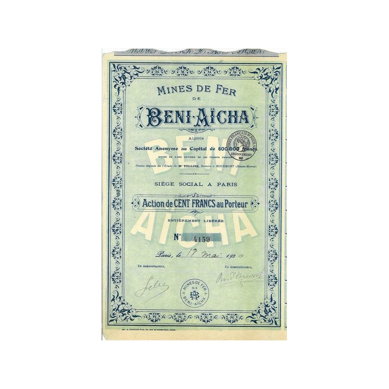 Mines de Fer de Beni-Aïcha (Act 100 F)