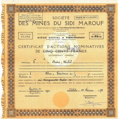 Sté des Mines du Sidi Marouf (CN)(Modele 1)