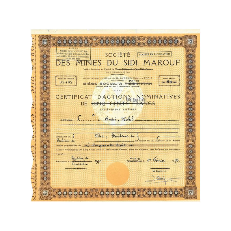 Sté des Mines du Sidi Marouf (CN)(Modele 1)