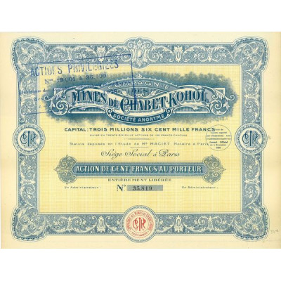 Mines de Plomb & Zinc du Kohol (Act 100 F)