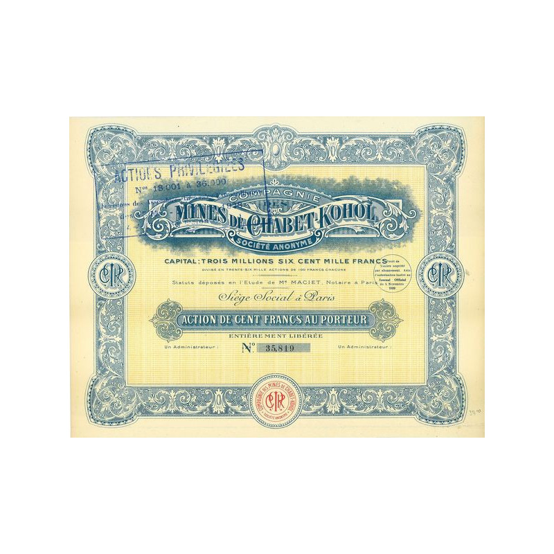 Mines de Plomb & Zinc du Kohol (Act 100 F)