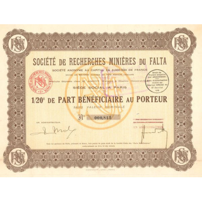 Sté de Recherches Minières du Falta (20ème de PB)