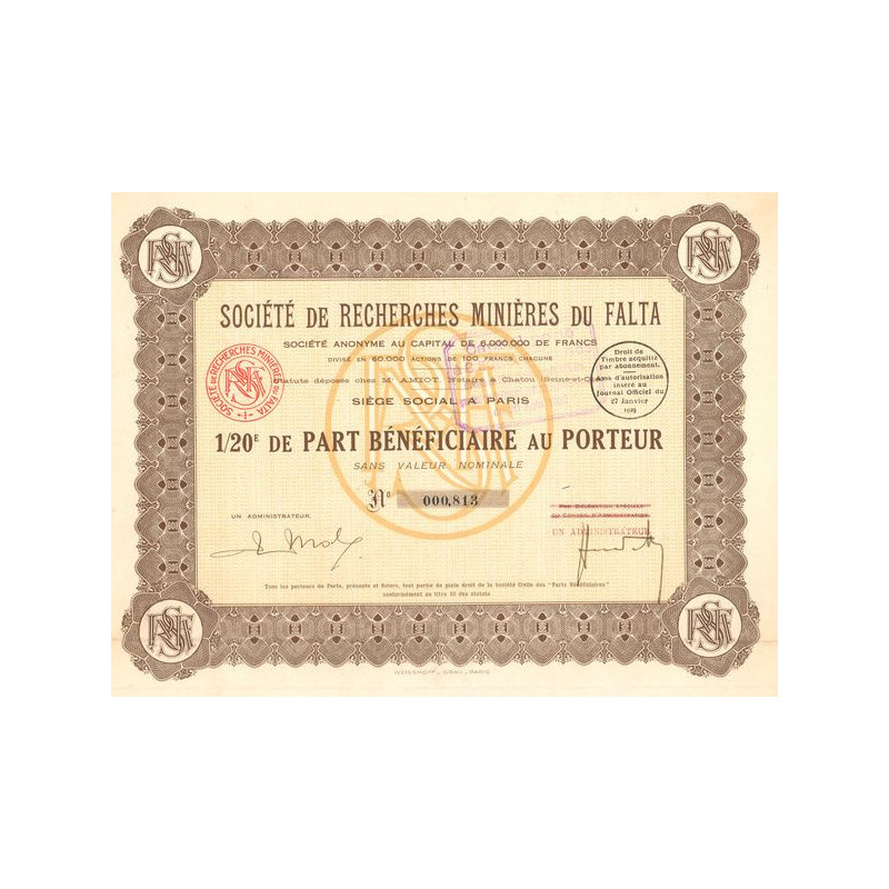 Sté de Recherches Minières du Falta (20ème de PB)