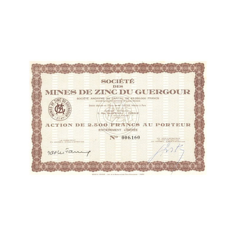 Sté des Mines de Zinc du Guergour