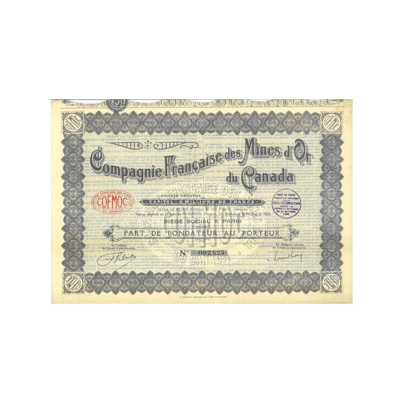 Cie Française des Mines d'Or du Canada (PF)