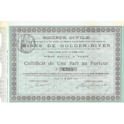 Sté Civile pour le Recouvrement de la Part Attribuée aux Fondateurs de la S.A. des Mines de Golden-River (Certif)