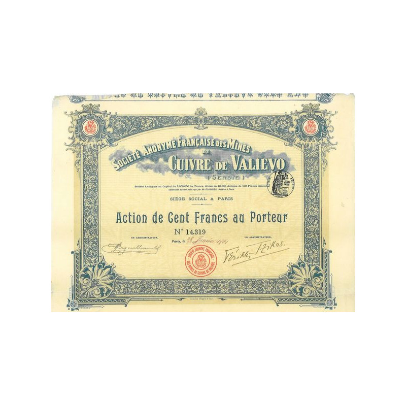 S.A. Française des Mines de Cuivre de Valievo (Serbie)