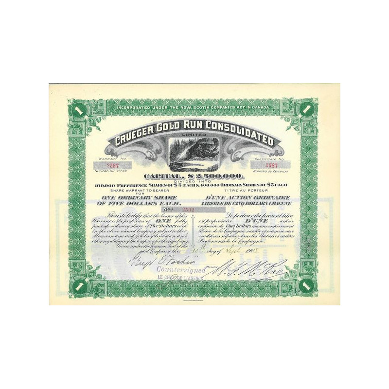 Crueger Gold Run Consolidated (Titre 01 Act 5$)(Verte)