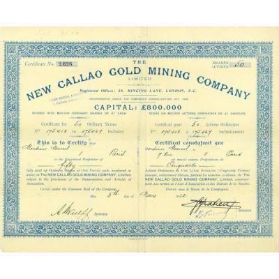 The New Callao Gold Minning Cy Ltd (Certif 50 Ac)