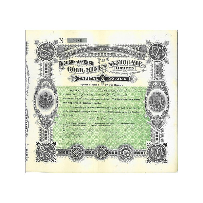 The English and French Gold Mines Syndicate Ltd (Certif nomin 20 Act)