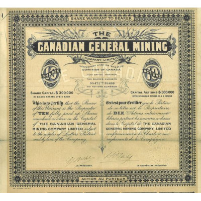 The Canadian General Mining Cy Ltd (Titre 10 Act £ 1)
