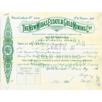 The New Midas Estate and Gold Mining Cy Ltd (Certif nomin)