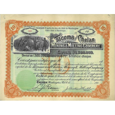 Tacoma and Chelan Mining & Milling Cy (Titre 10 Act $ 1) (blanquette)
