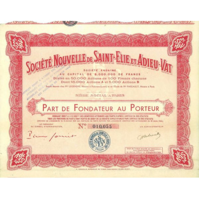 Sté Nouvelle de Saint-Elie et Adieu-Vat (PF)