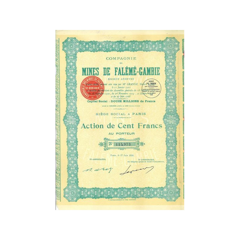 Cie des Mines de Falémé-Gambie (Act 100 F)