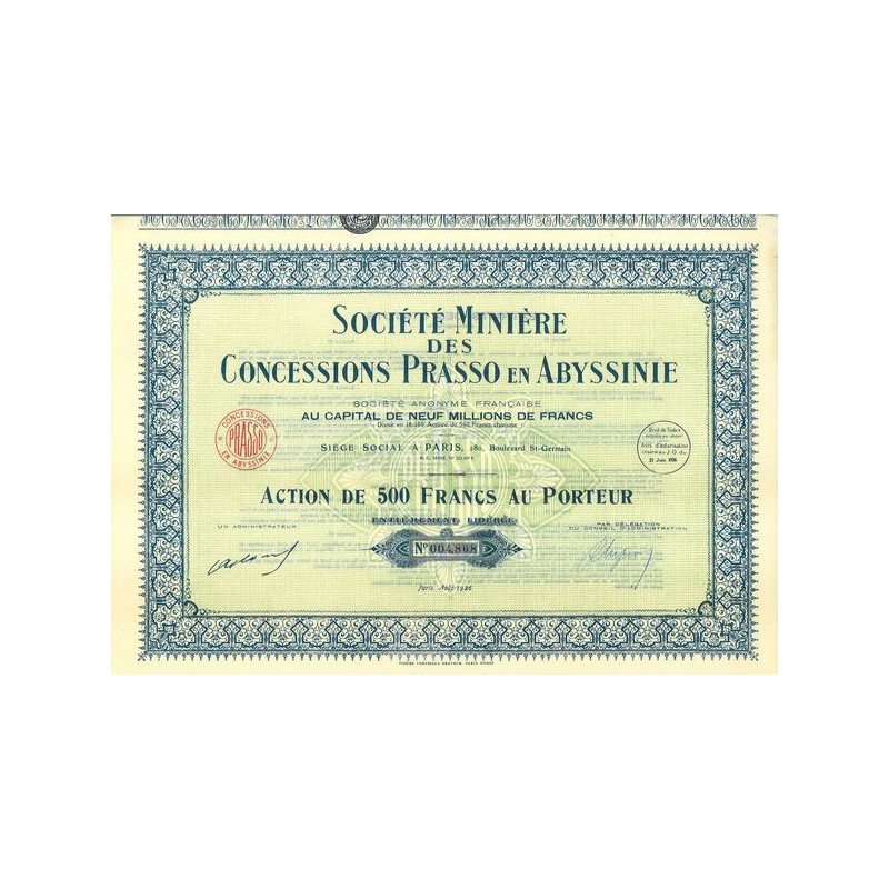 Sté Minière des Concessions Prasso en Abyssinie