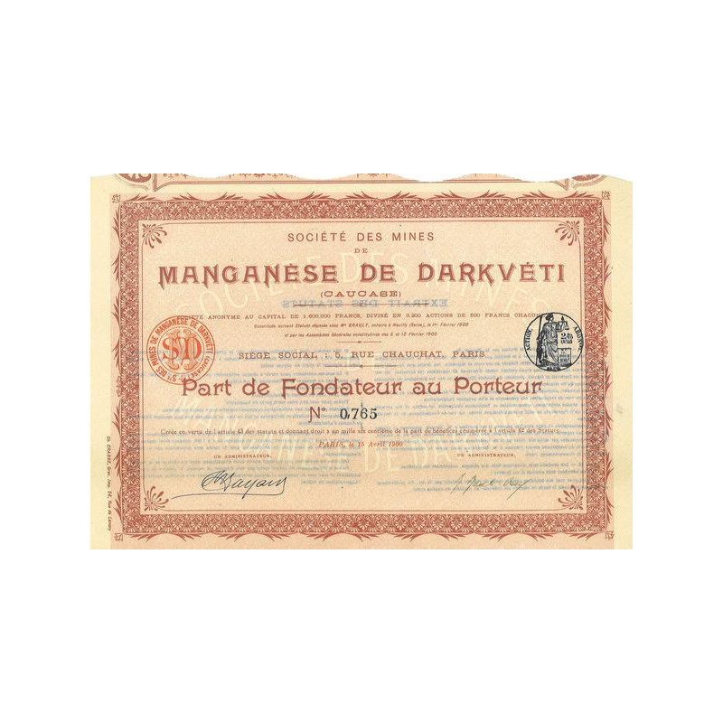 Sté des Mines de Manganèse de Darkvéti (Caucase)