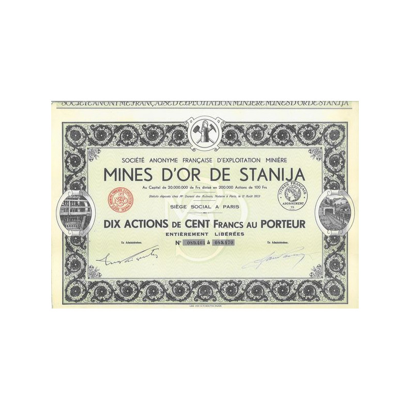 S.A. Française d'Exploitation Minière - Mines d'Or de Stanija (10 Act)