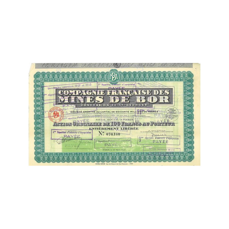 Cie Française des Mines de Bor Concession Saint-Georges (Act O 100 F)