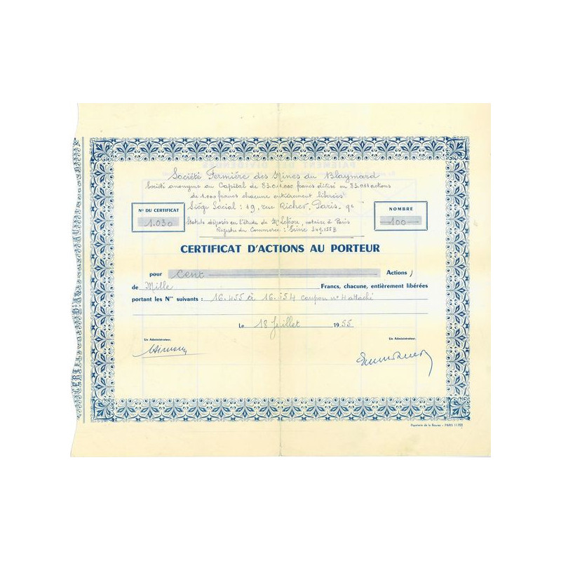 Sté Fermière des Mines du Blaymard