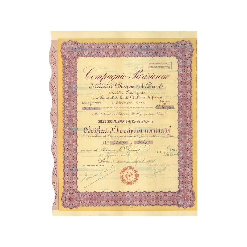 Cie Parisienne de Crédits de Banque & de Dépôts