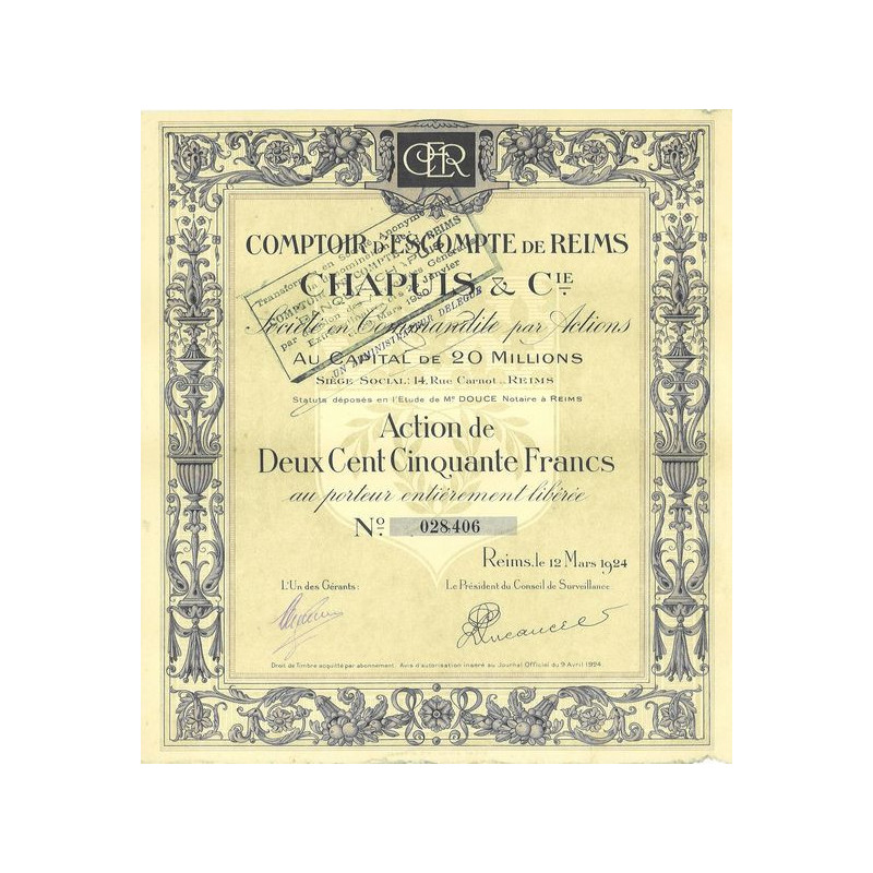 Comptoir d'Escompte de Reims - Chapuis & Cie (Act)