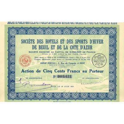 Sté des Hôtels et des Sports d'Hiver de Beuil et de la Côte d'Azur