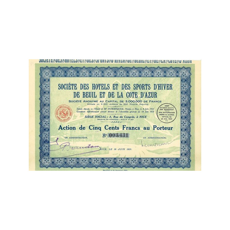 Sté des Hôtels et des Sports d'Hiver de Beuil et de la Côte d'Azur