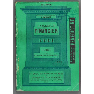Almanach Financier 1921 Guide des Rentiers & Capitalistes