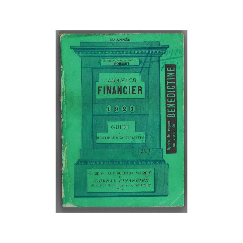 Almanach Financier 1921 Guide des Rentiers & Capitalistes