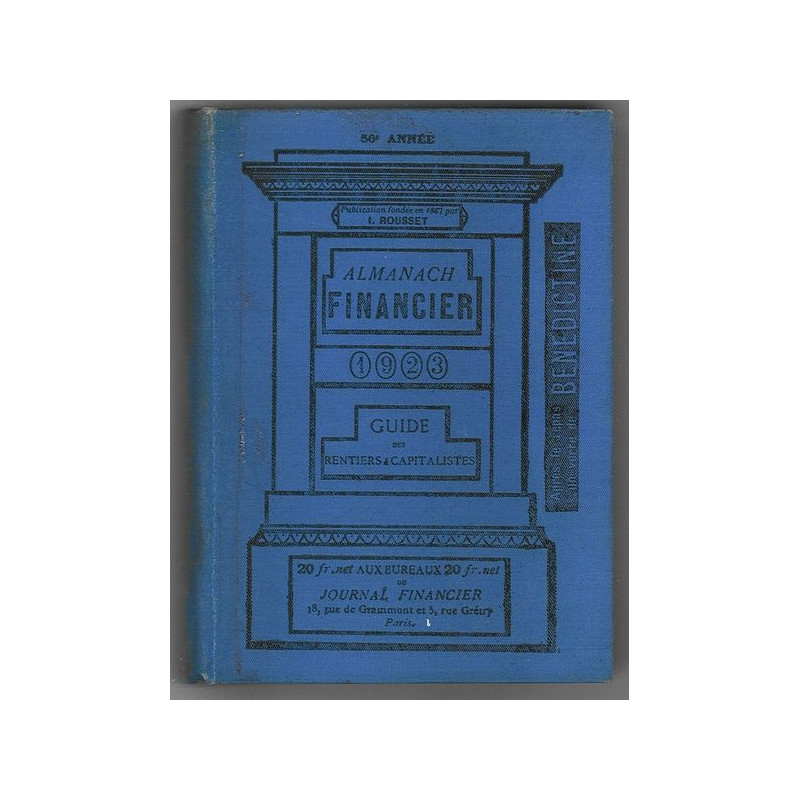 Almanach Financier 1923 Guide des Rentiers & Capitalistes