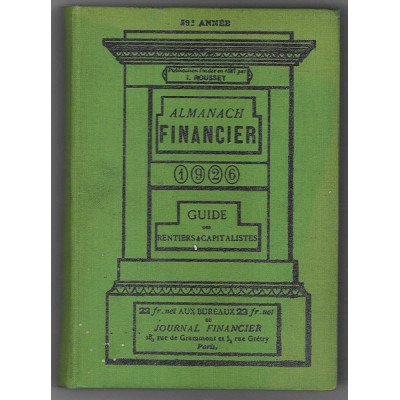 Almanach Financier 1926 Guide des Rentiers & Capitalistes