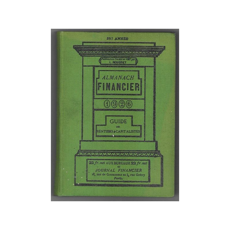 Almanach Financier 1926 Guide des Rentiers & Capitalistes
