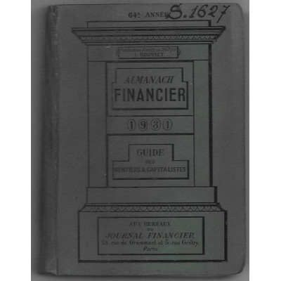 Almanach Financier 1931 Guide des Rentiers & Capitalistes