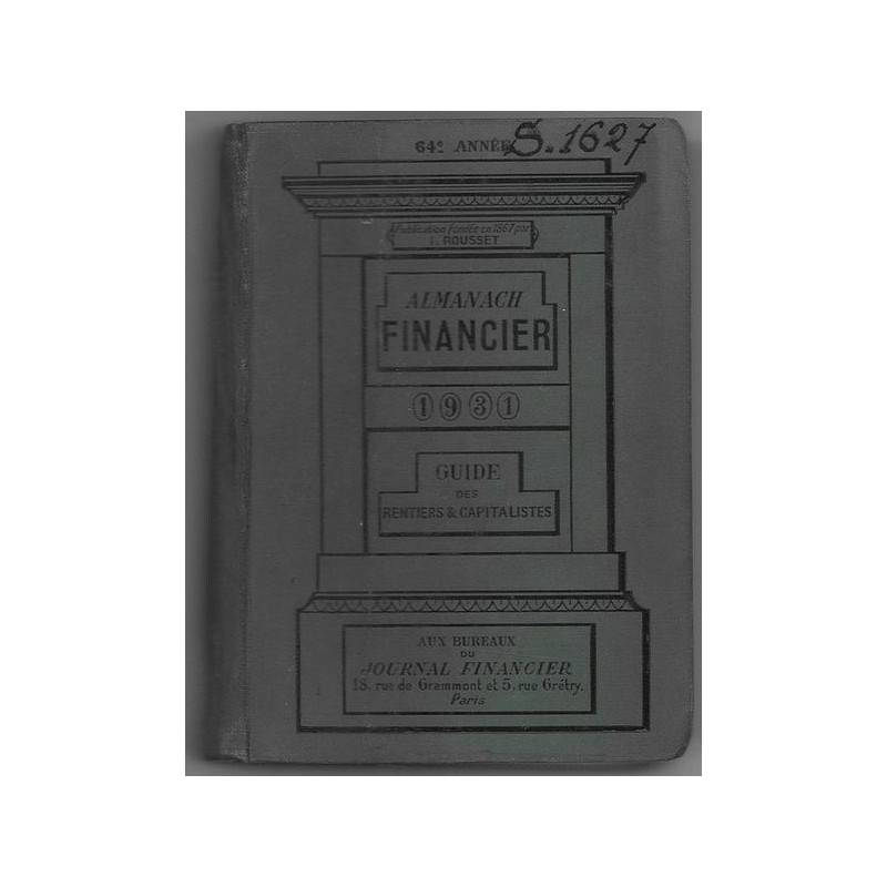Almanach Financier 1931 Guide des Rentiers & Capitalistes