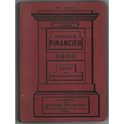 Almanach Financier 1933 Guide des Rentiers & Capitalistes