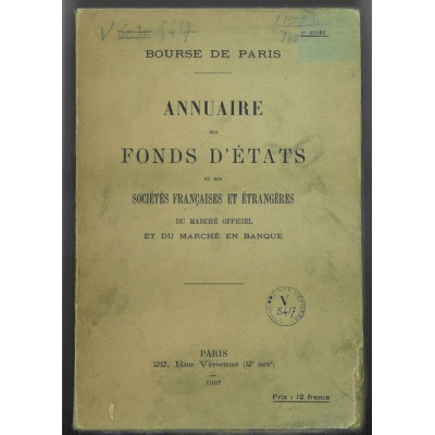 Annuaire des Fonds d'Etats et des Sociétés Françaises et Etrangères du Marché Officiel et du Marché en Banque - Banque Razsovich