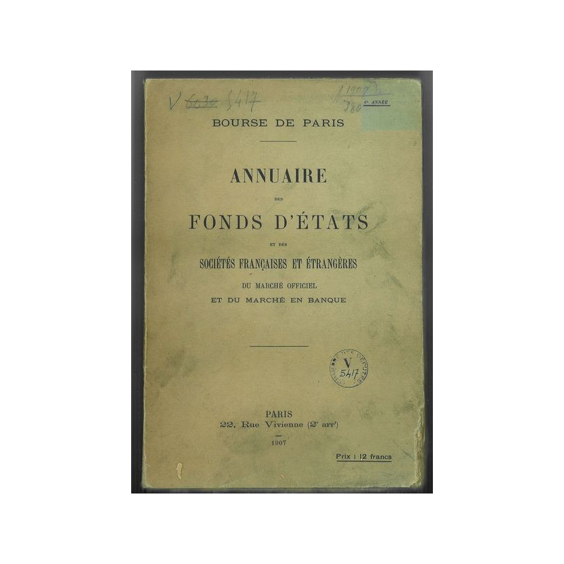 Annuaire des Fonds d'Etats et des Sociétés Françaises et Etrangères du Marché Officiel et du Marché en Banque - Banque Razsovich