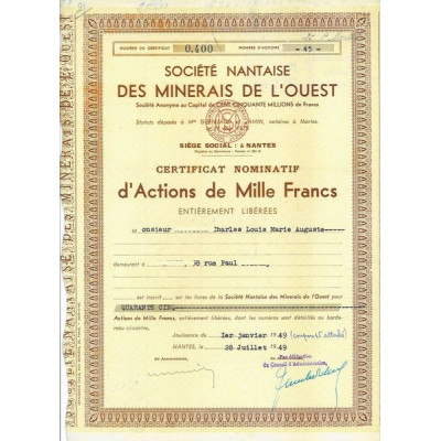 Sté Nantaise des Minerais de l'Ouest (CN Act 1000F)