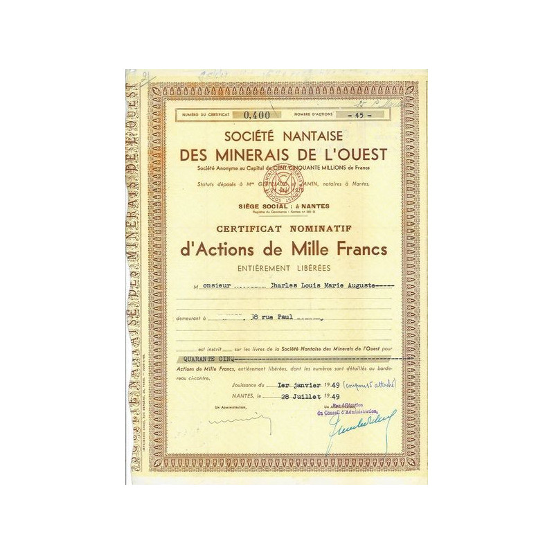Sté Nantaise des Minerais de l'Ouest (CN Act 1000F)