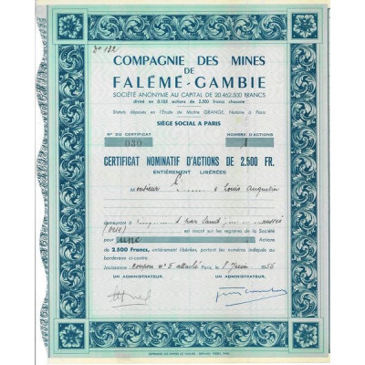Cie des Mines de Falémé-Gambie (Certif)