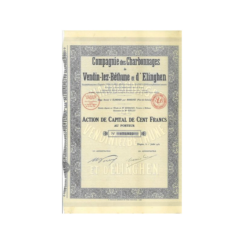 Cie des Charbonnages de Vendin-lez-Béthune et d'Elighen