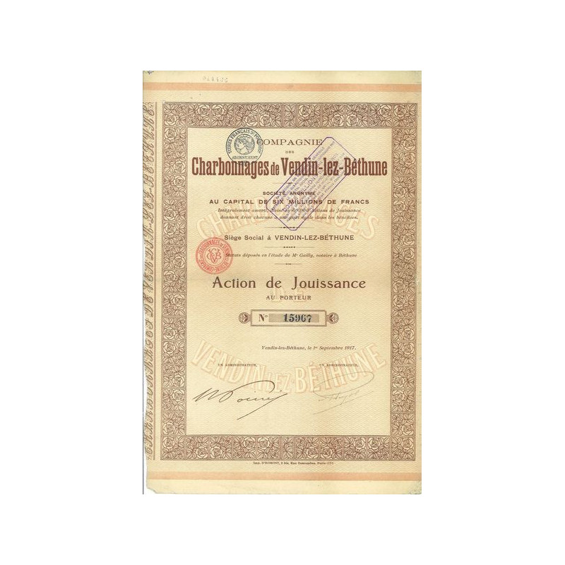 Cie des Charbonnages de Vendin-lez-Béthune (Act Jouisssance)